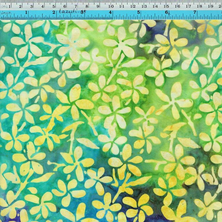 batik zelena modra kvety zlta